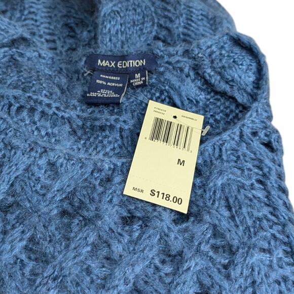 New MAX EDITION $118 Blue Gorgeous Crochet Knit Sweater Medium - Picture 2 of 2